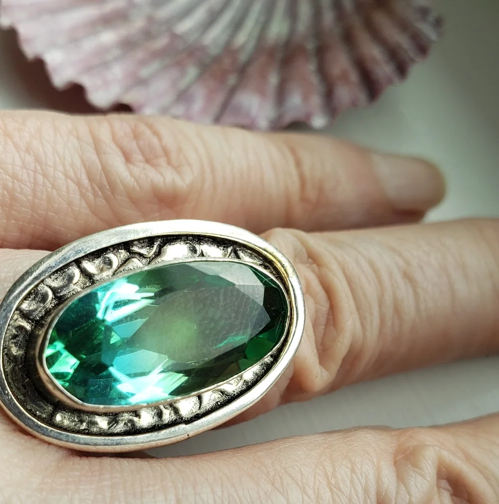 Nwot Tourmaline Blue/green Ring 925 Stamped, Nice Silver, Sz 6 Spectacular Color